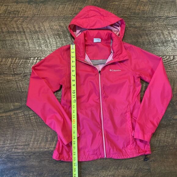 Columbia Jacket Windbreaker Full Zip Stowaway Hood Lightweight Pink Size Small - Picture 12 of 14